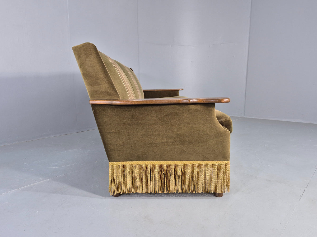 Vintage Danish 3 Seater Sofa 1970s Kjaernulf Styled Green Stripe Retro EB12729