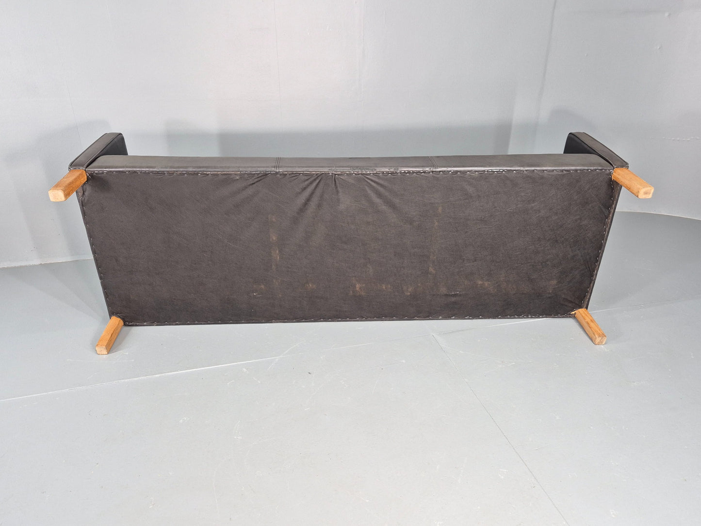 Vintage 3 Seat Sofa Danish 1970s Retro Black Leather Mid Century Modern EB12425