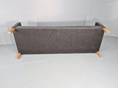Vintage 3 Seat Sofa Danish 1970s Retro Black Leather Mid Century Modern EB12425