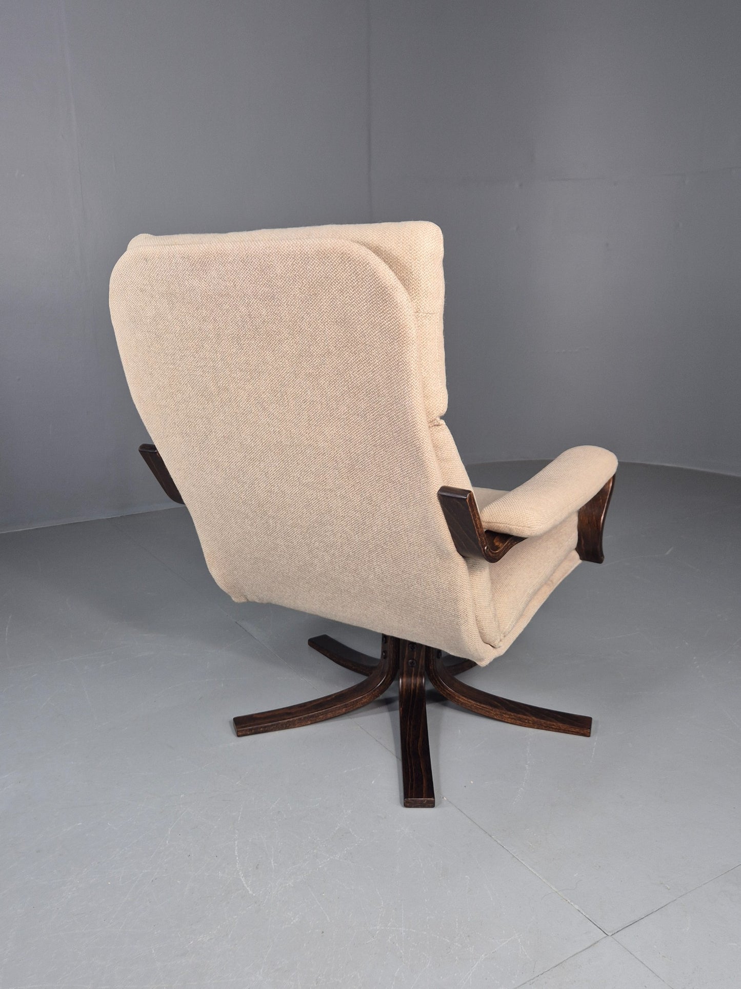 Vintage Danish Mid Century Swivel Chair Cream Bentwood Frame1970s Retro EB12123