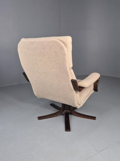 Vintage Danish Mid Century Swivel Chair Cream Bentwood Frame1970s Retro EB12123