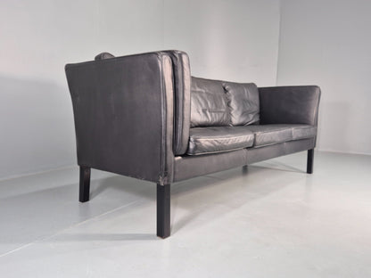 Vintage 3 Seater Sofa Danish Design Black Leather Mid Century Retro EB8627 M3SS