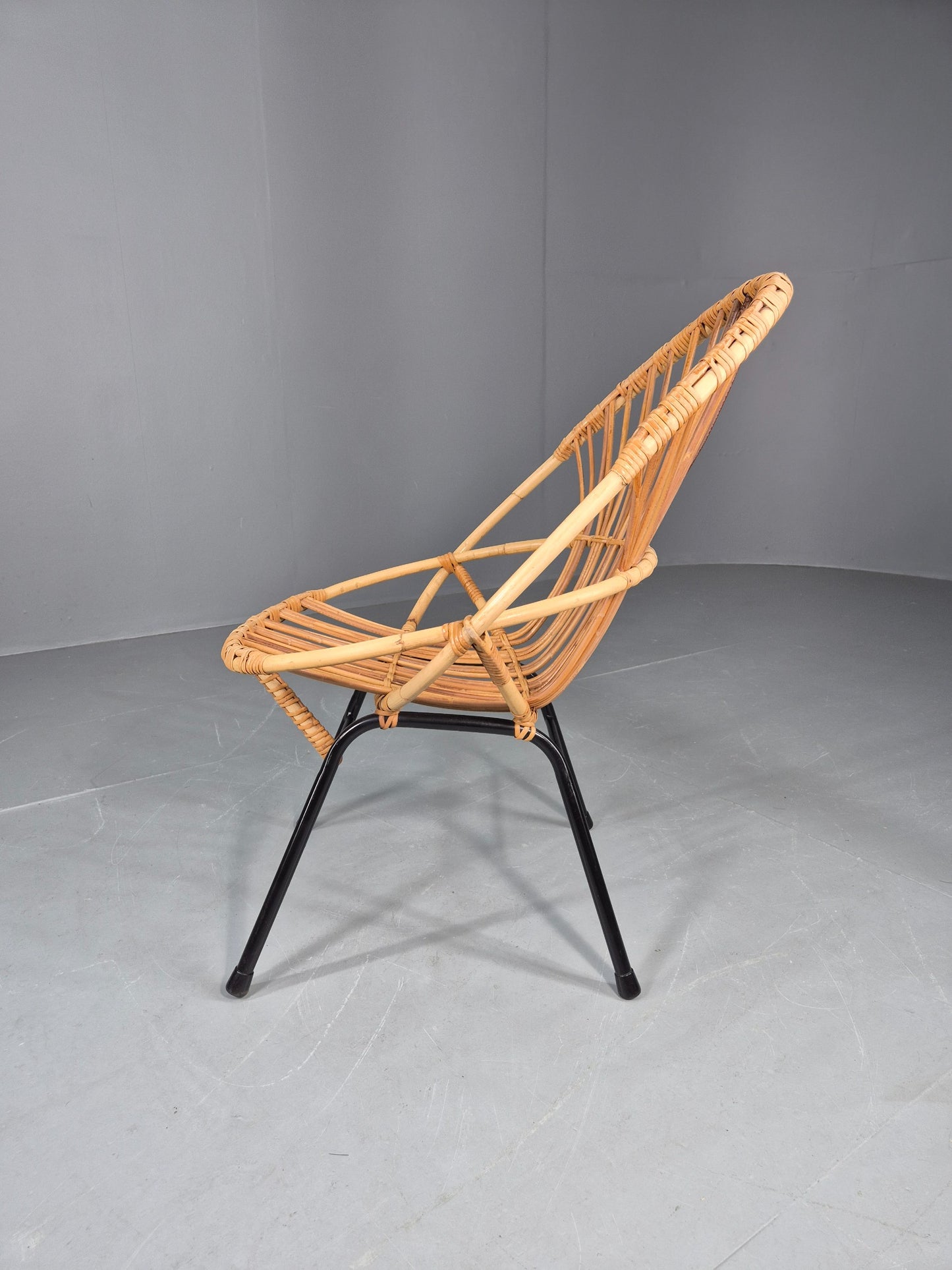 Vintage Cane Chair Bent Bamboo Rattan 1970s Retro Metal Base EB11600