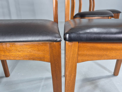 4 Vintage Teak Dining Chairs 1960s Mid CEntury Retro Black Vinyl EB12189