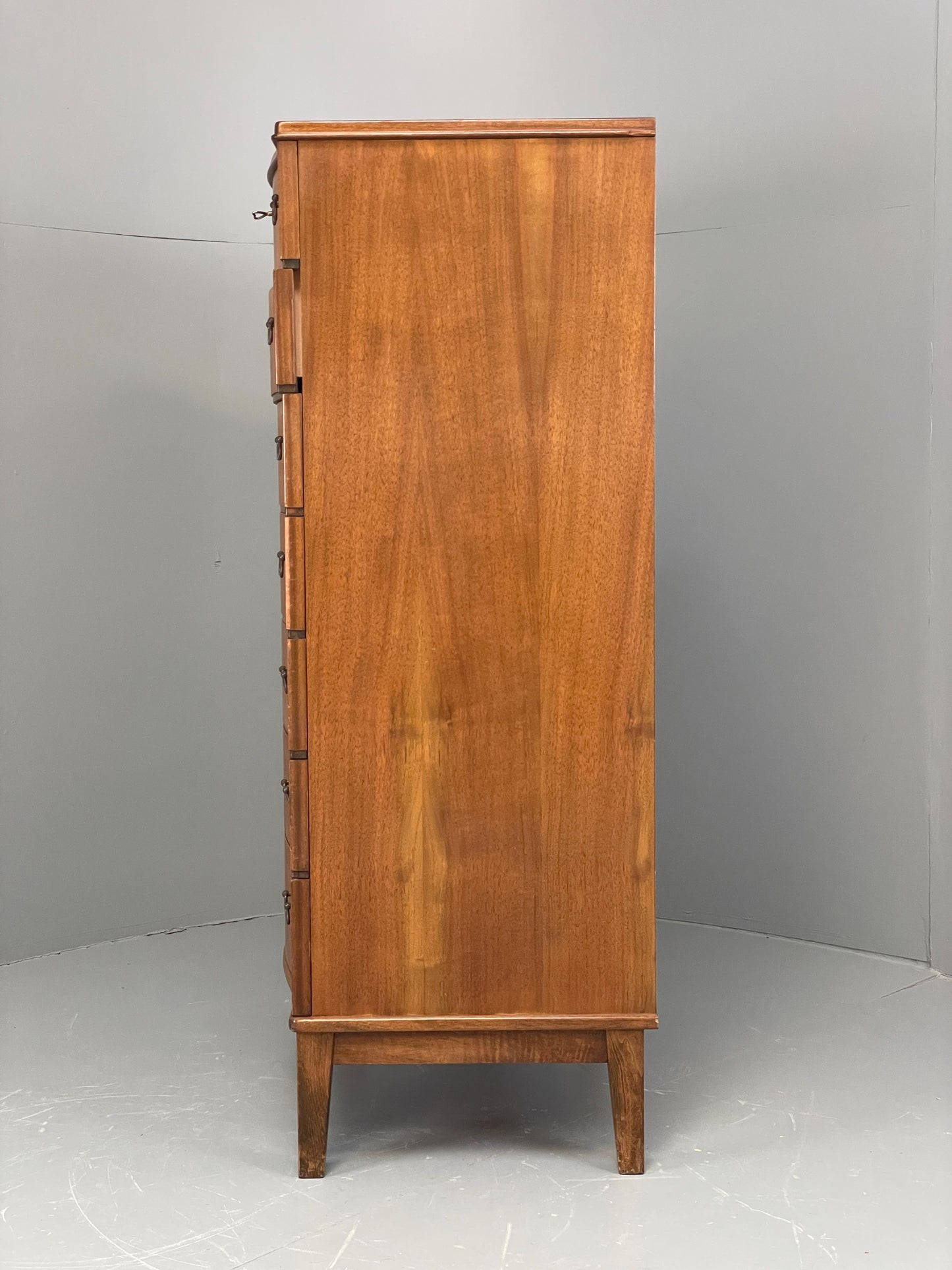 Vintage 1950s Walnut Tallboy Chest Of Drawers Danish Retro EB10830