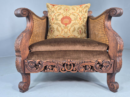 Vintage Danish Oak Lounge Chair Antique Bergere Carving Baroque 1920s EB12678