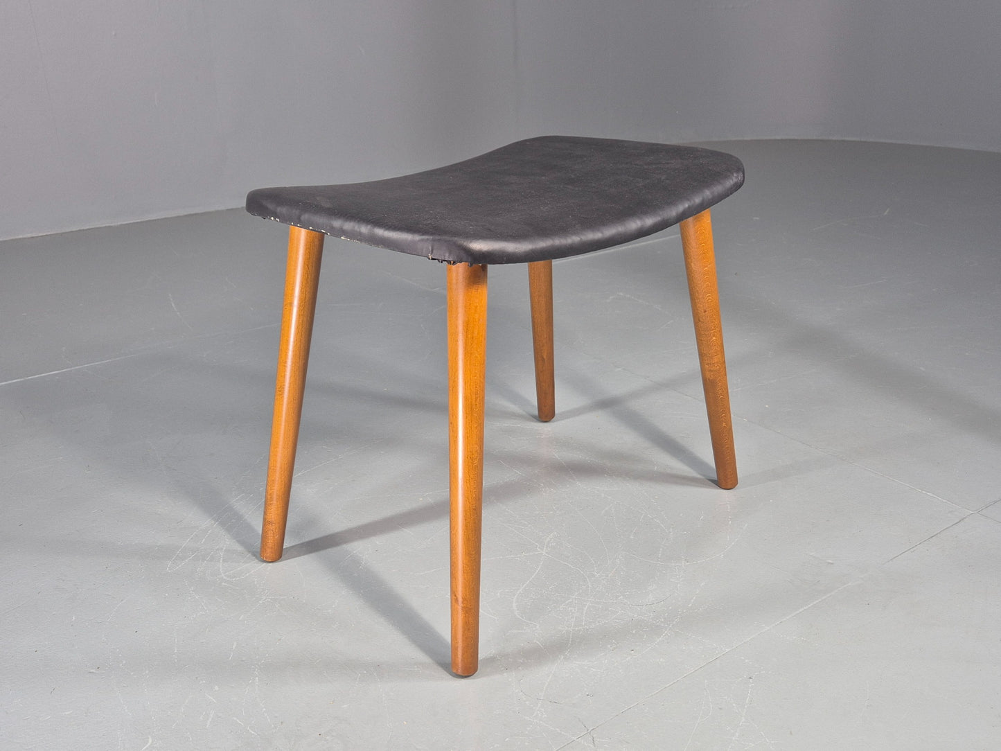 Vintage Mid Century Danish Footstool black vinyl Retro 1960s EB12093
