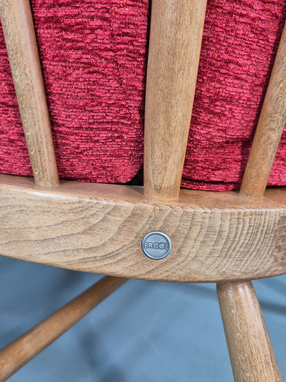 Ercol Evergreen Vintage Lounge Chair High Back Red Chenille Retro EB12859