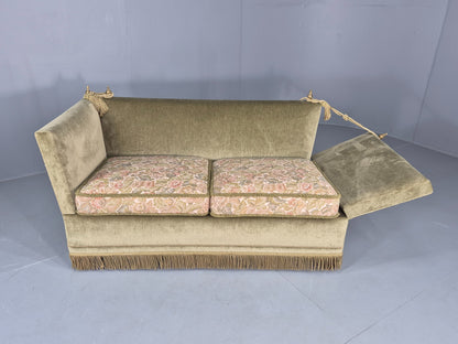 Vintage Danish Knole Sofa 2 Seater Green Velour Floral Cream Cushions EB12770