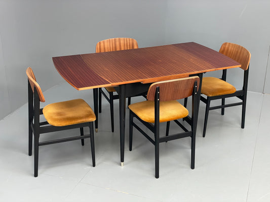 Vintage 1960s Dining Table And 4 Chairs Teak Black Gold Velour EB12085