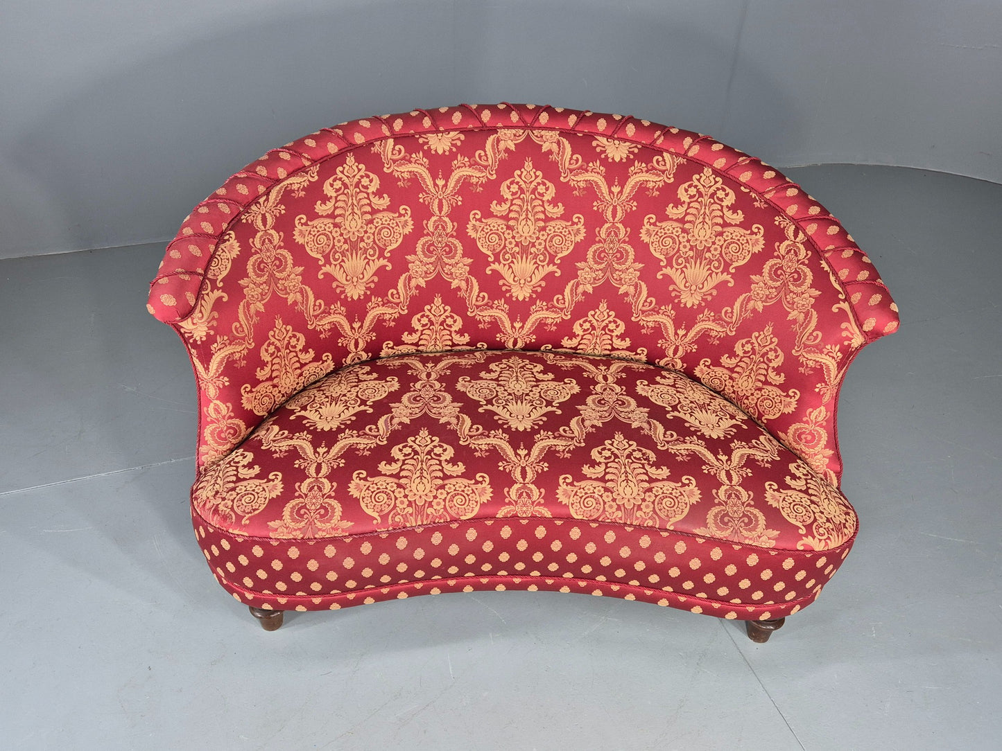 Antique 2 Seat Sofa Danish Serpentine curved Form Red Damask 1900s EB12754