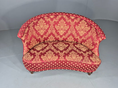Antique 2 Seat Sofa Danish Serpentine curved Form Red Damask 1900s EB12754