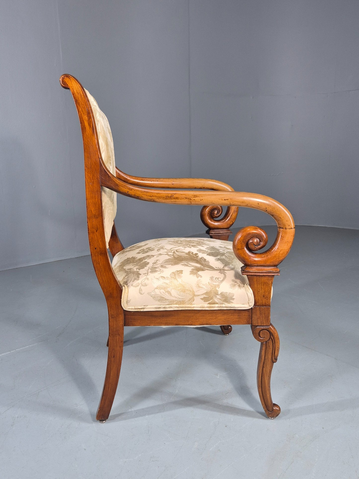 Antique Mahogany Arm Chair Louis Phillipe Style Floral Damask EB12857