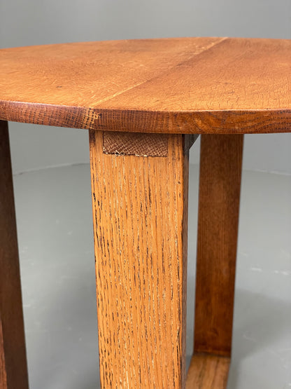 Vintage Oak Side Table Solid Arts & Crafts Round Retro 1950s EB11879