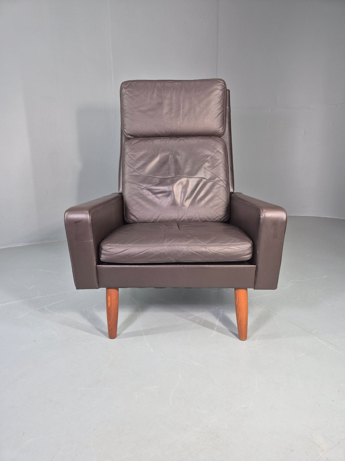 Vintage Danish Design Lounge Chair Brown Leather 1960s High Back MCM  EB13064