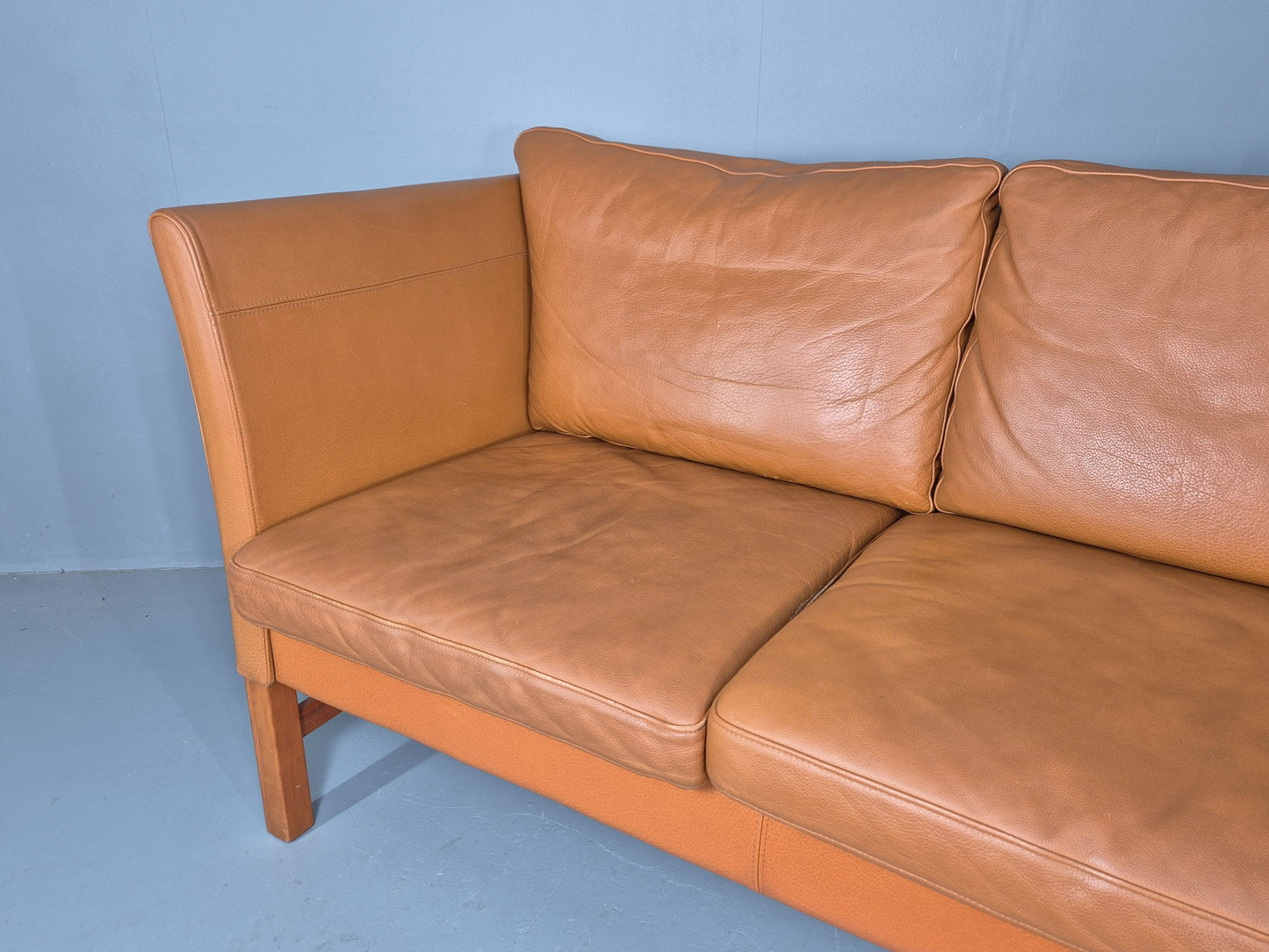 Vintage 3 Seater Sofa Danish Mid Century Skippers Tan Leather Retro  EB10530
