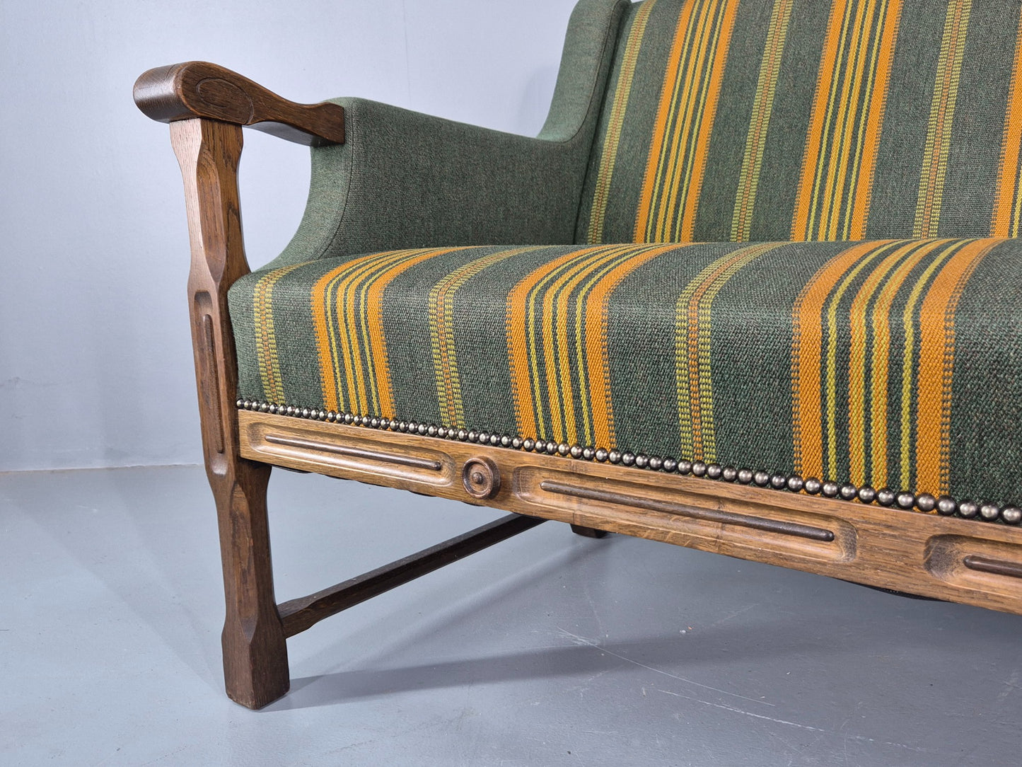 Vintage 3 seater Sofa Danish Design Green Wool Cloth 1970s Retro EB12758