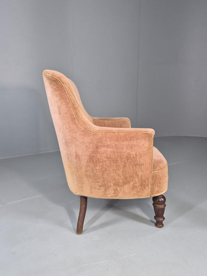Antique Tub Chair Danish Peach Velour Upholstery 1900s  EB11934