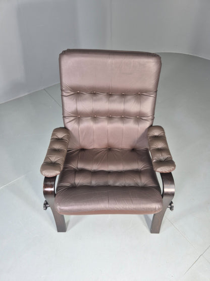 Vintage Danish Lounge Chair Reclining Bentwood Frame Leather Upholstery EB13084
