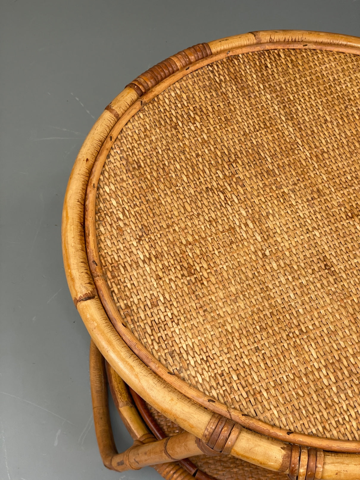 Vintage Rattan Side Table Cane Frame Mid Century Retro Round EB11881