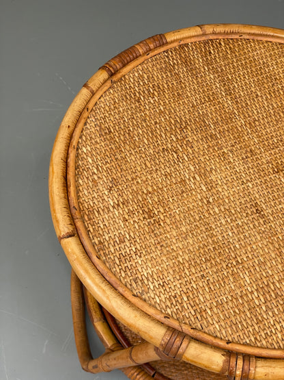 Vintage Rattan Side Table Cane Frame Mid Century Retro Round EB11881