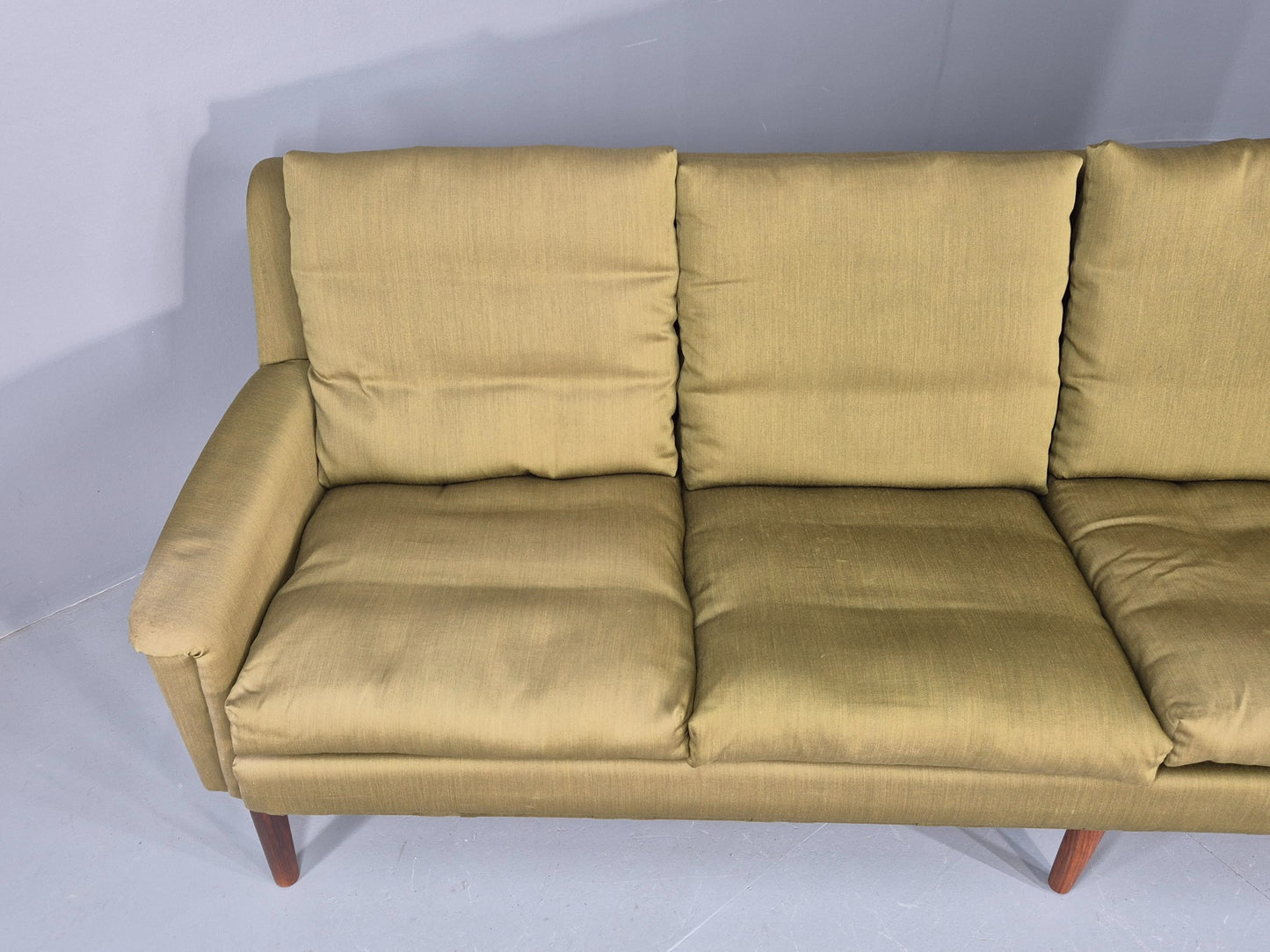 Vintage Mid Century 4 Seat Sofa Green Cotton Upholstery 1960s Retro EB11374