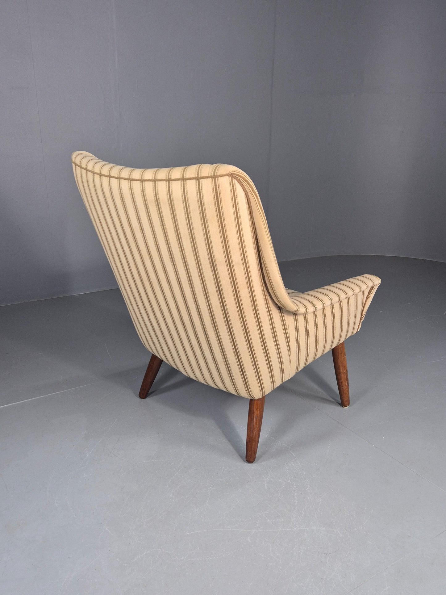 Vintage Mid Century Lounge Chair Danish Design 1960s Cream Wool Stripe EB12095