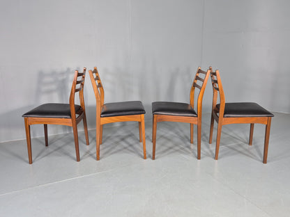4 Vintage Teak Dining Chairs 1960s Mid CEntury Retro Black Vinyl EB12189