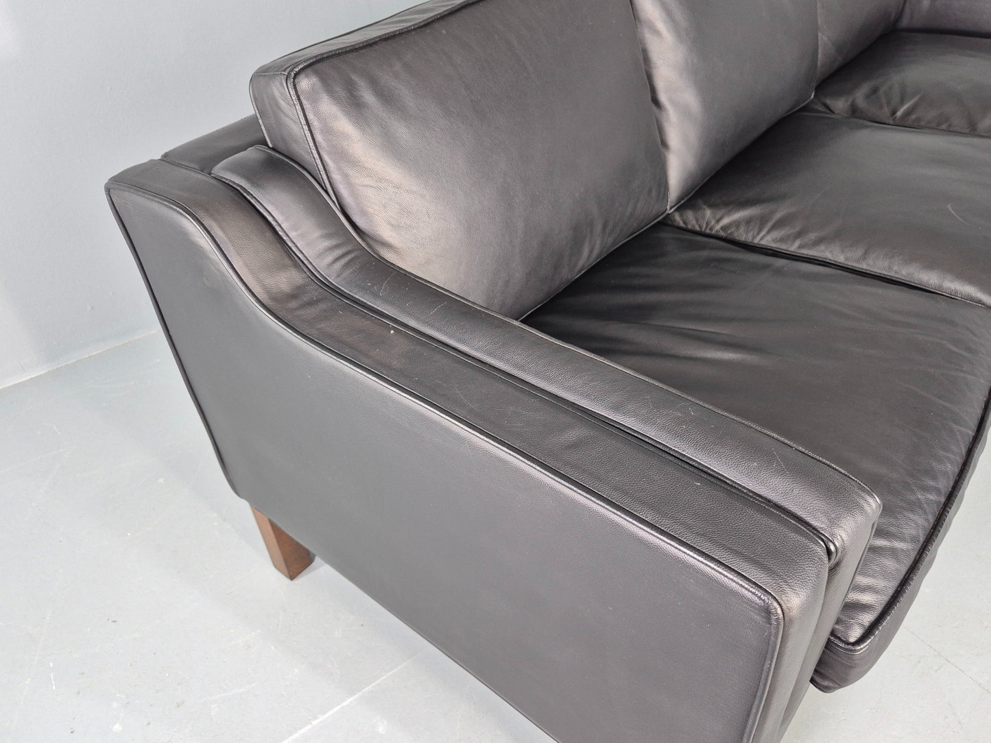 Vintage 3 Seater Sofa Black Leather Mogensen Shape 1980s Retro MCM EB12385