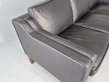 Vintage 3 Seater Sofa Black Leather Mogensen Shape 1980s Retro MCM EB12385