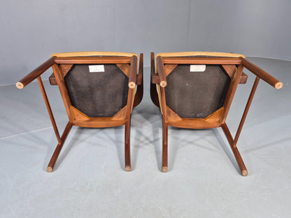 2 Vintage McIntosh Carver Dining Chairs Teak Frames Gold Velour Seats EB12181
