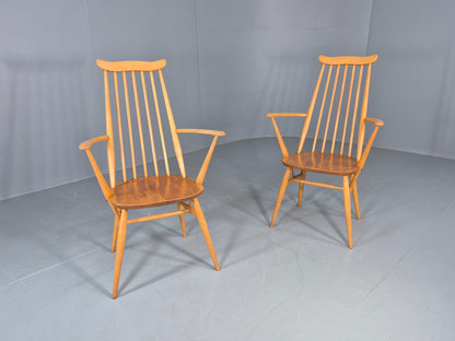 2 Ercol Goldsmith Elbow Chairs Blonde Wood 1960s Retro MCM  EB12544