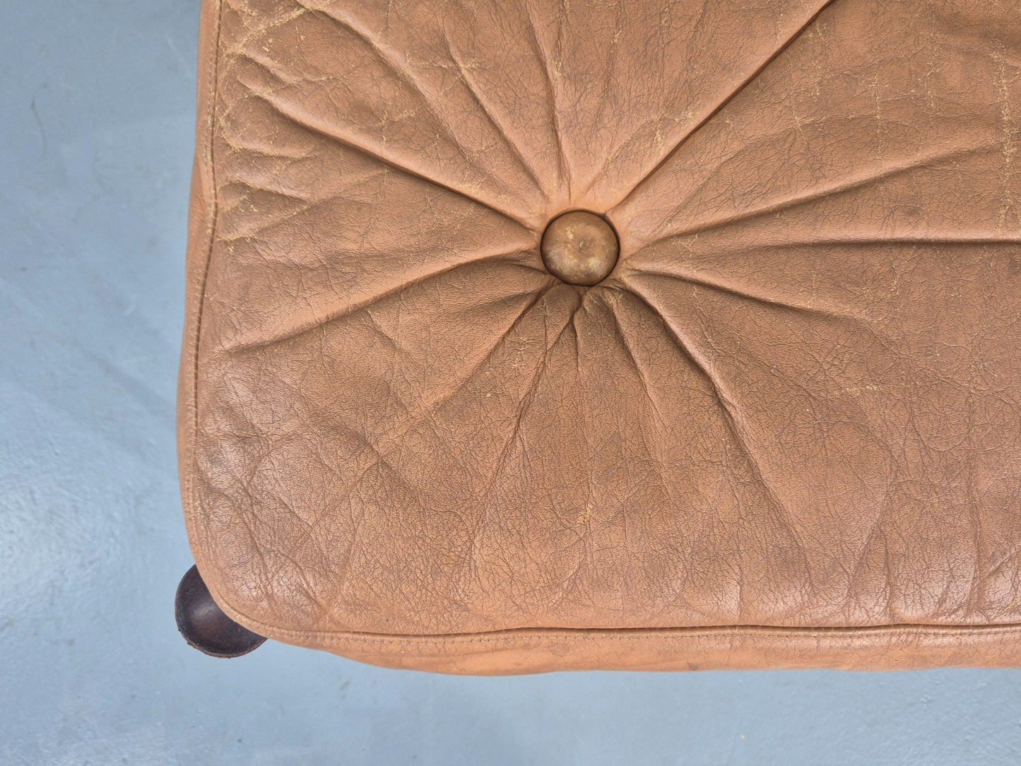 Vintage Danish Mid Century Footstool Leather upholstered Hard Wood Frame EB12009