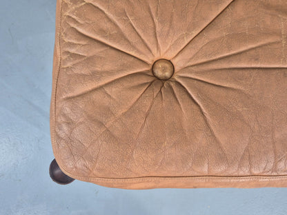 Vintage Danish Mid Century Footstool Leather upholstered Hard Wood Frame EB12009