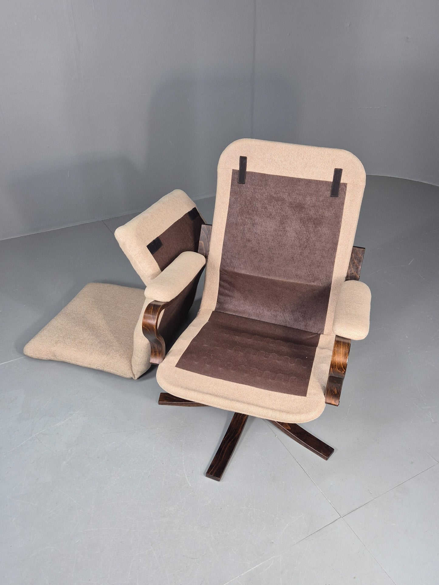 Vintage Danish Mid Century Swivel Chair Cream Bentwood Frame1970s Retro EB12123