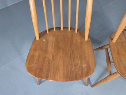 2 Vintage Ercol Goldsmith Dining Chairs Blonde Wood Frame 1970s Retro EB12984