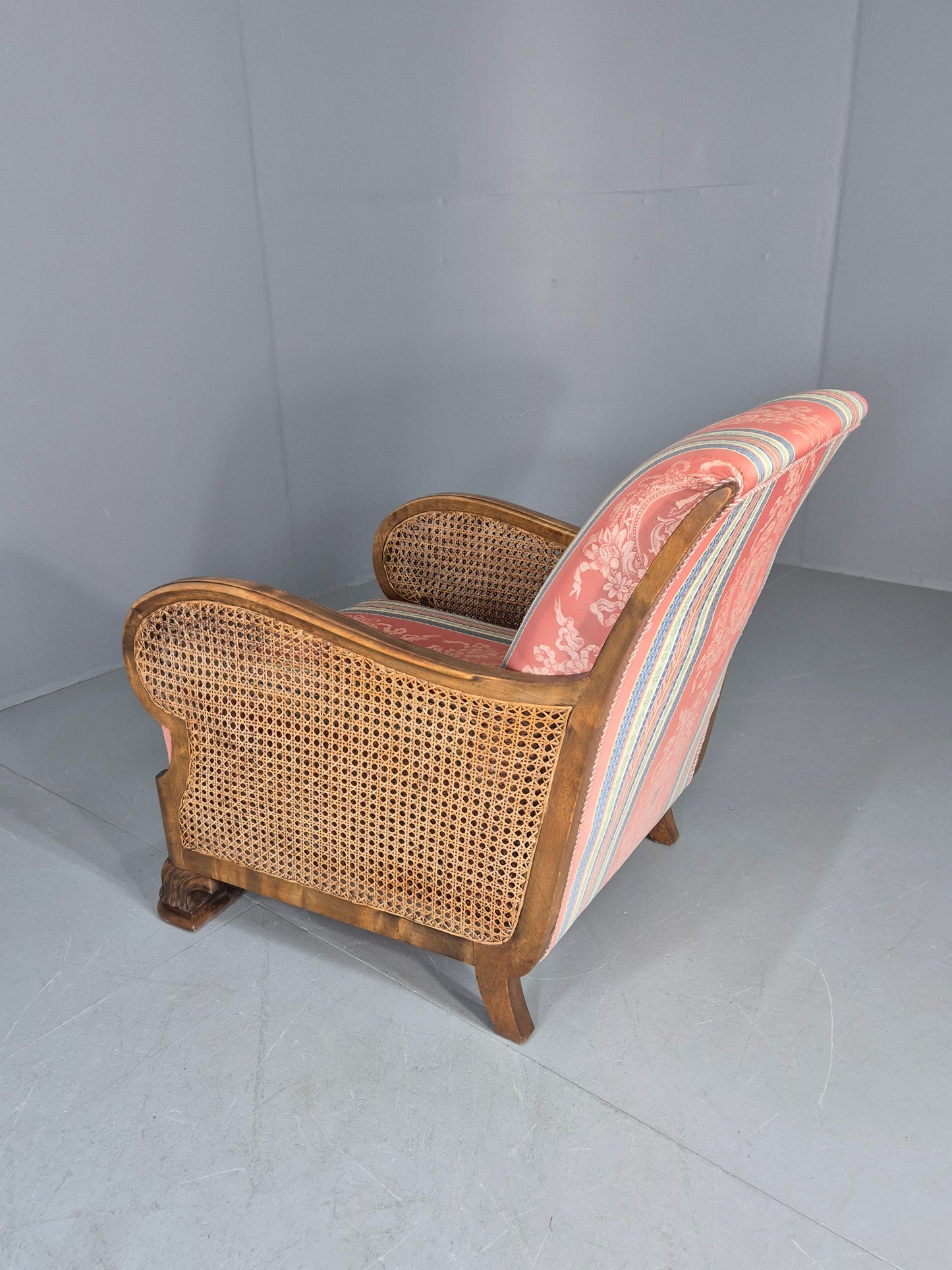 Vintage Danish Arm Chair Bergere Sides Carved Beech Frame 1920s EB12675