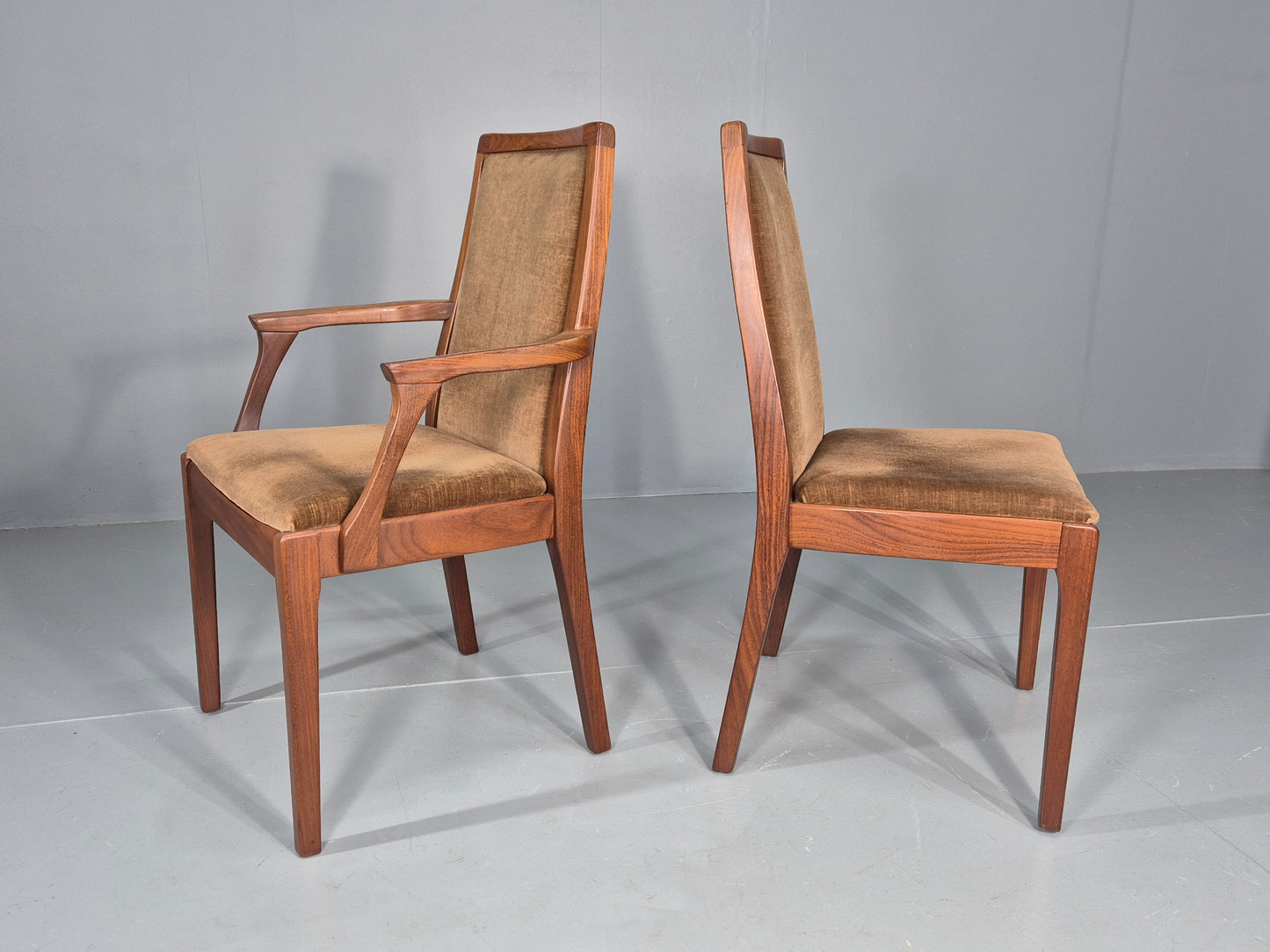 6 Vintage 1970s Nathan Dining Chairs Brown Velour Teak Retro MCM EB11921