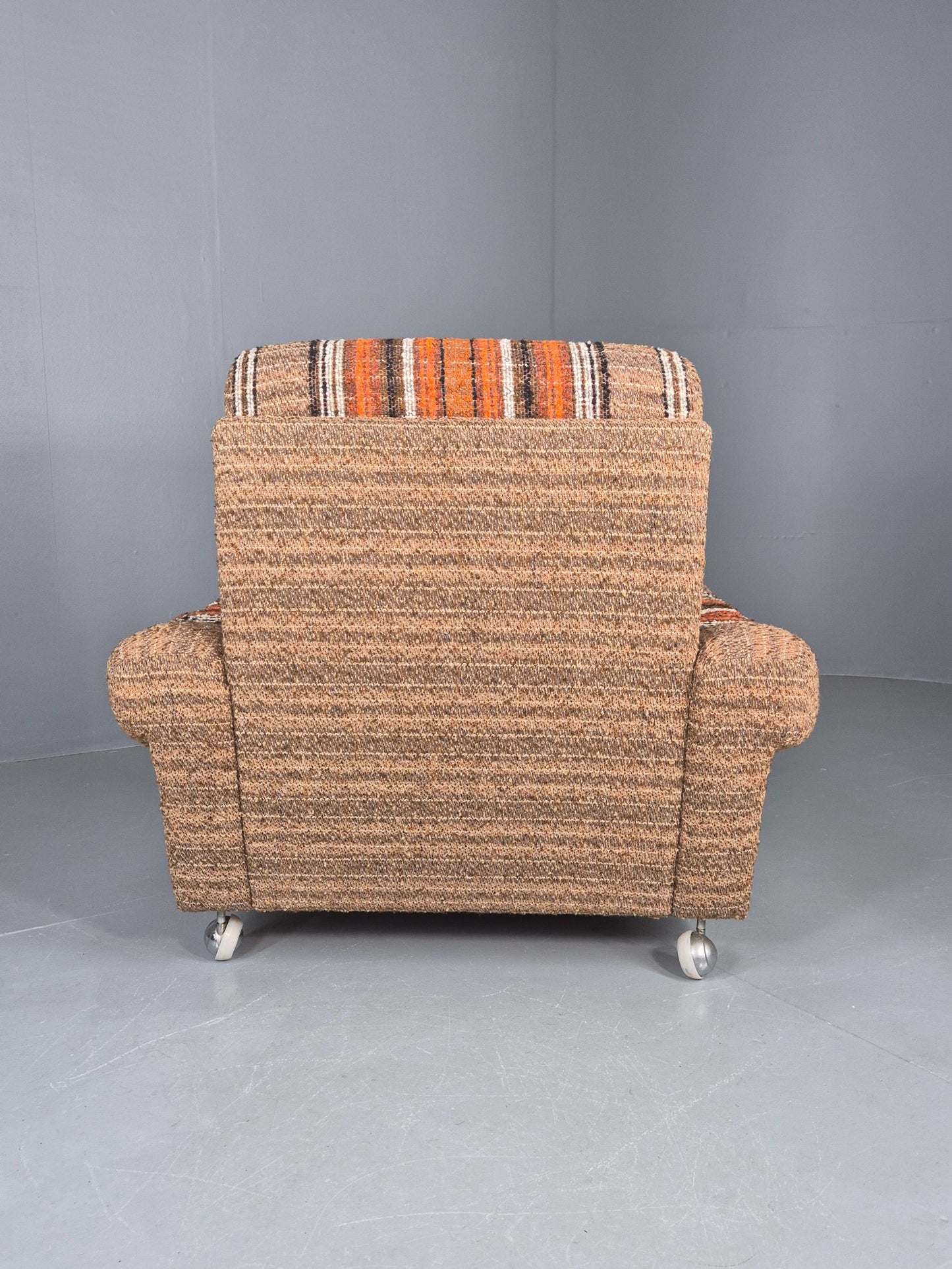 Vintage Retro Lounge Chair 1970s Danish Wool Stripe Upholstery EB12088