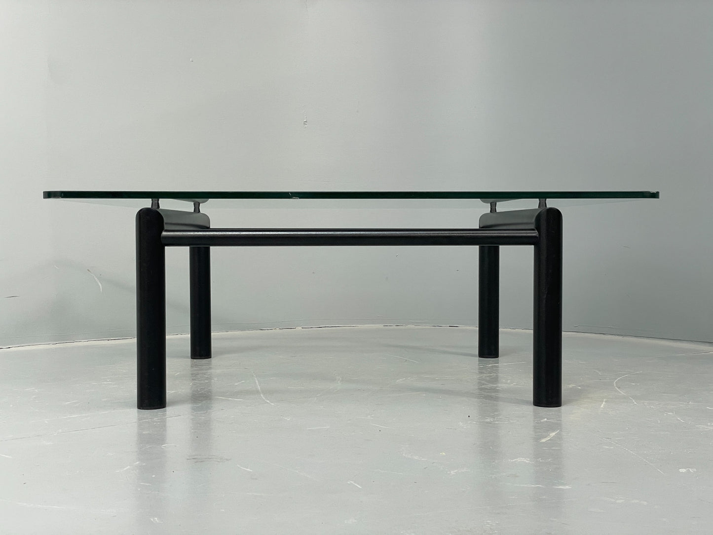 Square Glass Coffee Table Black Steel Frame Le Corbusier Style Modern EB12515
