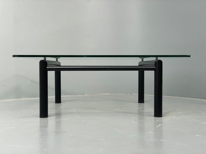 Square Glass Coffee Table Black Steel Frame Le Corbusier Style Modern EB12515