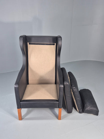 Vintage Skippers Wing Back Lounge Chair 1970s Retro Danish Black Leather EB12379
