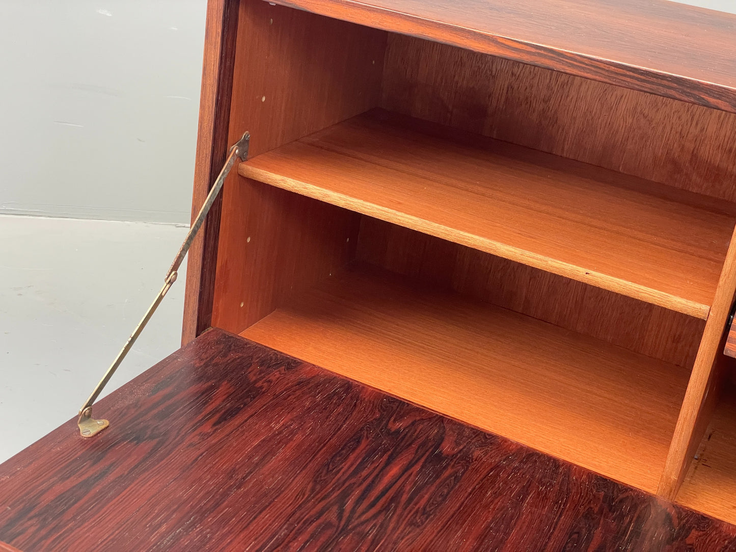 Vintage 1960s Danish Cabinet Mid Century Darkwood Drop Door Shelving EB12355