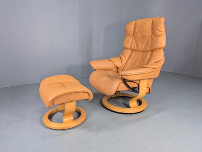 Vintage Stressless Reno Armchair with Matching Footstool Swivel Recline EB12589