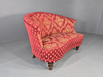 Antique 2 Seat Sofa Danish Serpentine curved Form Red Damask 1900s EB12754