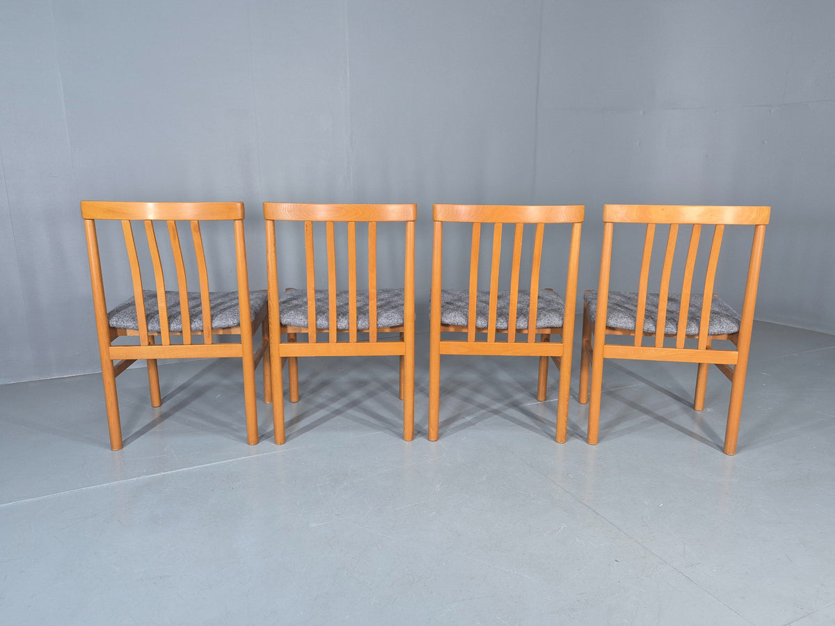 4 Vintage Mid Century Dining Chairs 1970s Retro New Upholstery Beech EB12785