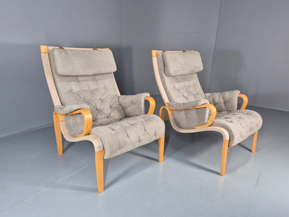 2 Pernilla Lounge Chairs Sweden Vintage Bruno Mathsson Blue Grey EB11336