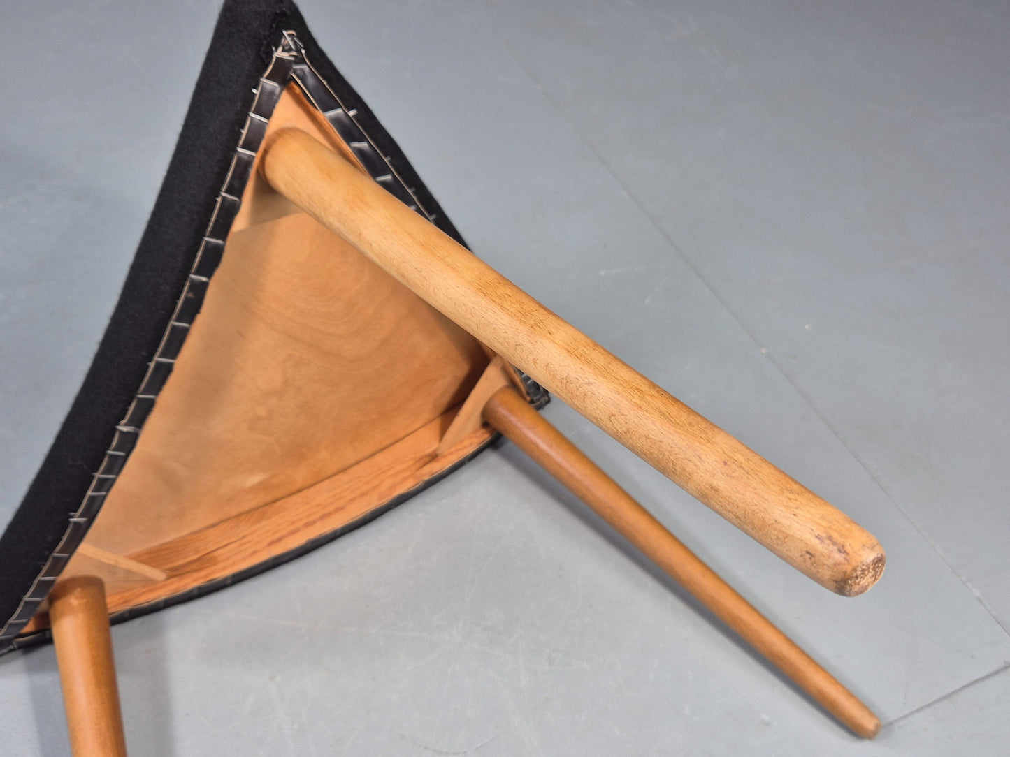 Vintage Danish Mid Century Footstool Triangular Black Cloth 1960s Retro EB12154