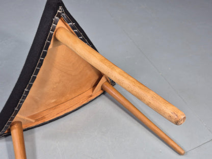 Vintage Danish Mid Century Footstool Triangular Black Cloth 1960s Retro EB12154