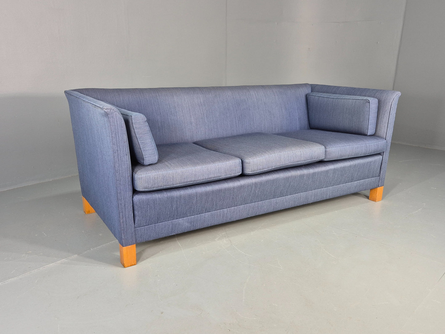Vintage Danish Mid Century 3 Seater Sofa Original Blue Wool 1950s Retro EB12371